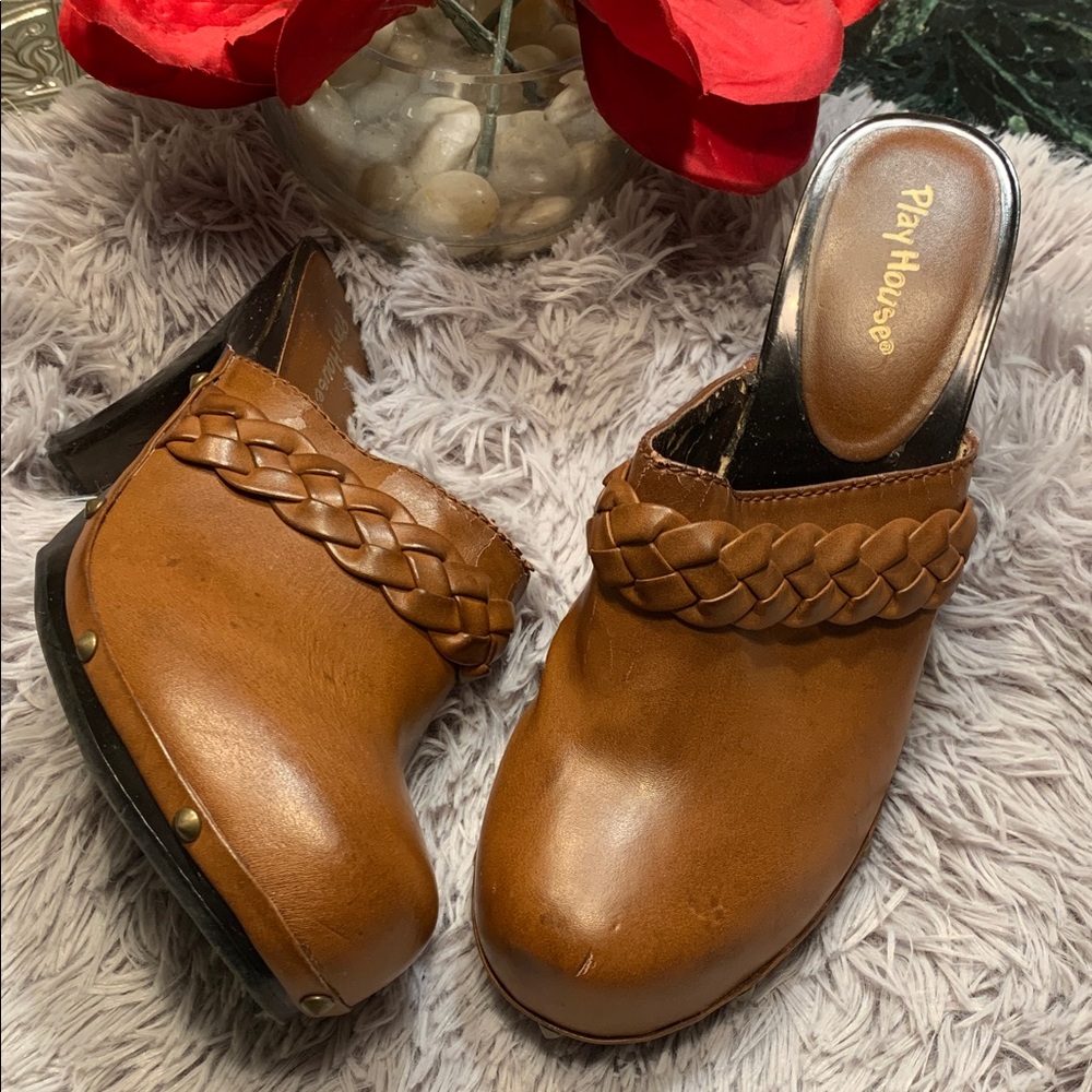 🌹VINTAGE Play House “ANNE” Brown Leather Clogs Women's Shoes